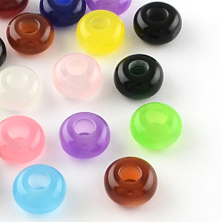 Mixed Color Imitation Cat Eye Resin European Beads, Large Hole Rondelle Beads, Mixed Color, 13~14x7~7.5mm, Hole: 5mm