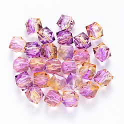 Plum Two Tone Transparent Spray Painted Acrylic Beads, Polygon, Plum, 7.5x8x8mm, Hole: 1.8mm, about 1690pcs/500g