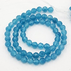 Sky Blue Natural White Jade Beads Strands, Imitation Aquamarine Color, Faceted, Dyed, Round, Sky Blue, 6mm, Hole: 1mm, about 63pcs/strand, 15 inch