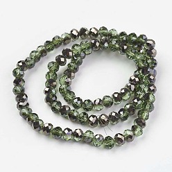 Olive Terne Plaquent verre transparent perles brins, demi-plaqué noir, facette, rondelle, vert olive, 4x3mm, Trou: 0.4mm, Environ 123~127 pcs/chapelet, 16.5~16.9 pouce (42~43 cm)