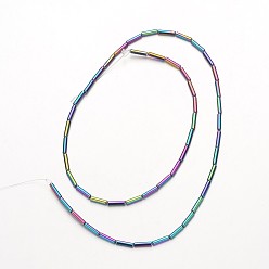 Plaqué Multicolore Galvanoplastie non-magnétiques brins de perles d'hématite synthétique, Tube, multi-couleur plaquée, 8x2mm, Trou: 1mm, Environ 51 pcs/chapelet, 15.7 pouce