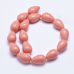 Light Coral Electroplate Shell Pearl Beads Strands, teardrop, Light Coral, 25~26x16mm, Hole: 1mm, about 16pcs/strand, 15.7 inch(40cm)