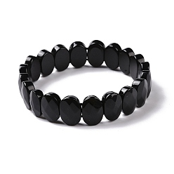 Obsidian Natural Obsidian Oval Beaded Stretch Bracelet, Gemstone Jewelry for Women, Inner Diameter: 2-1/8 inch(5.4~5.5cm)