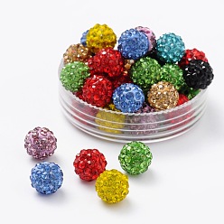 Mixed Color Polymer Clay Rhinestone Beads, Pave Disco Ball Beads, Grade A, Round, Half Drilled, Mixed Color, 8mm, Hole: 1mm