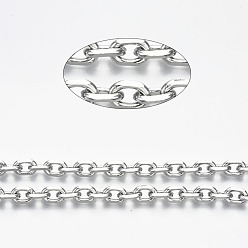Platinum Unwelded Iron Cable Chains, Diamond Cut Chains, with Spool, Platinum, 8.8x6.2x1.7mm, about 32.8 Feet(10m)/roll