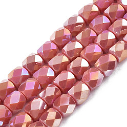 Indian Red Electroplate Glass Beads Strands, AB Color Plated, Faceted, Column, Indian Red, 5.5x5mm, Hole: 1.2mm, about 99pcs/strand, 21.85 inch(55.5cm)