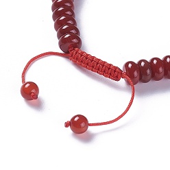 Carnelian Adjustable Nylon Cord Braided Bead Bracelets, with Natural Carnelian Beads and Alloy Findings, 2-1/8 inch~2-3/4 inch(5.3~7.1cm)