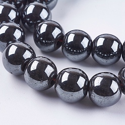 Black Non-magnetic Synthetic Hematite Bead Strands, Round, Black, 10mm, Hole: 1mm, about 38pcs/strand, 14.9 inch