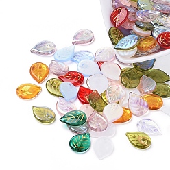 Mixed Color Czech Glass Beads, Electroplated/Gold Inlay Color, Leaf, Mixed Color, 18.5x13.5x3.5mm, Hole: 1mm, about 117~123pcs/bag