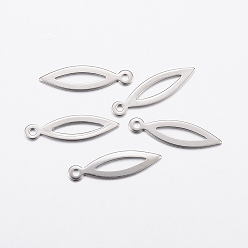 Stainless Steel Color 304 Stainless Steel Pendants, Hollow Horse Eye, Stainless Steel Color, 19.5x5.5x0.8mm, Hole: 1.2mm