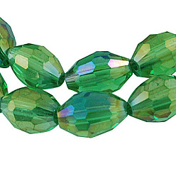 Green Yellow Electroplate Glass Beads Strands, AB Color Plated, Faceted Oval, Green Yellow, 6x4mm, Hole: 1mm, about 67~68pcs/strand