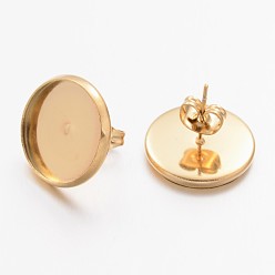 Golden Ion Plating(IP) 304 Stainless Steel Stud Earring Settings, Golden, 16mm, Pin: 0.6mm, Tray: 14mm