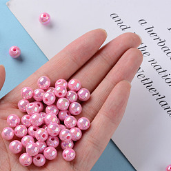 Hot Pink Opaque Acrylic Beads, AB Color Plated, Round, Hot Pink, 8x7mm, Hole: 2mm, about 1745pcs/500g