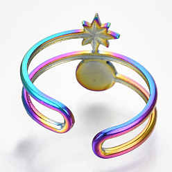 Rainbow Color 304 Stainless Steel Star Cuff Ring, Open Ring for Women Girls, Rainbow Color, US Size 6(16.9mm)