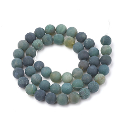 Moss Agate Natural Moss Agate Beads Strands, Frosted, Round, 8mm, Hole: 1mm, about 47pcs/strand, 15.5 inch