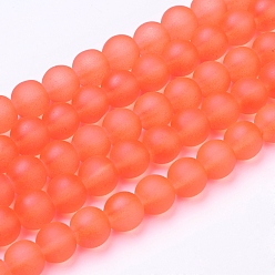 Orange Red Transparent Glass Bead Strands, Frosted, Round, Orange Red, 8mm, Hole: 1~1.6mm, about 99pcs/strand, 31.4 inch