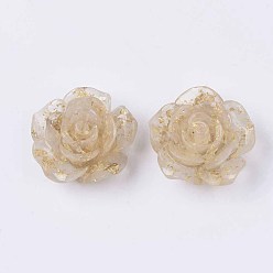 PapayaWhip Translucent Resin Cabochons, with Gold Foil Inside, Flower, PapayaWhip, 22x22.5x10mm