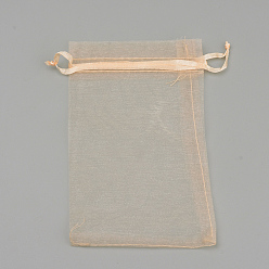 Navajo White Organza Gift Bags, with Drawstring, Rectangle, Navajo White, 12x10cm