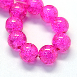 Magenta Baking Painted Transparent Crackle Glass Round Bead Strands, Magenta, 6.5mm, Hole: 1.5mm, about 145pcs/strand, 31.4 inch