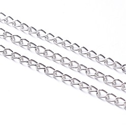 Платина Железные витые цепочки обуздать цепи, несварные, с катушкой, платина, без никеля , ссылка: около 2 mm, 3.5 мм длиной, толщиной 0.5 мм , около 328.08 футов (100 м) / рулон