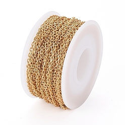 Golden Ion Plating(IP) 304 Stainless Steel Cable Chains, Diamond Cut Chains, Soldered, Faceted, with Spool, Oval, Golden, 2.5x1.7~1.8x0.5mm, about 32.8 Feet(10m)/roll