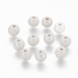 White Pearlized Handmade Porcelain Round Beads, White, 6mm, Hole: 1.5mm