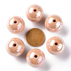Pêche Perles acryliques opaques, de couleur plaquée ab , ronde, peachpuff, 20x19mm, Trou: 2~3mm, environ111 pcs / 500 g