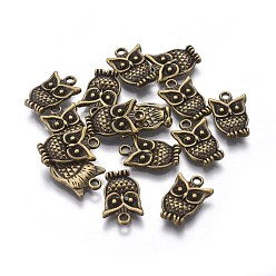 Antique Bronze Zinc Tibetan Style Alloy Pendants, Halloween, Cadmium Free & Nickel Free & Lead Free, Owl, Antique Bronze Color, 16x10x3mm, Hole: 1.5mm