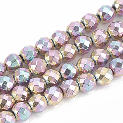 Rainbow Plated Electroplate Non-magnetic Synthetic Hematite Beads Strands, Round, Faceted, Rainbow Plated, 2.5x2.5mm, Hole: 0.8mm, about 170pcs/strand,15.7 inch