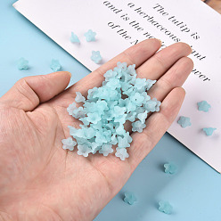 Light Blue Transparent Acrylic Beads, Flower, Frosted, Light Blue, 12x7mm, Hole: 1mm, about 4600pcs/500g