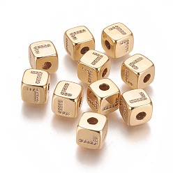Letter L Brass Micro Pave Cubic Zirconia Beads, Horizontal Hole, Real 18K Gold Plated, Long-Lasting Plated, Cube with Letter, Clear, Letter.L, 9x9x9mm, Hole: 3.5mm