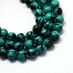Dark Turquoise Synthetic Turquoise Gemstone Bead Strands, Round, Dyed , Dark Turquoise, 8x8mm, Hole: 1.5mm, about 51pcs/strand, 15.3 inch