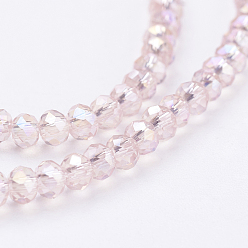 Rose Nacré Perles en verre electroplate, de couleur plaquée ab , facettes rondelle, perle rose, 3x2mm, Trou: 0.5mm, Environ 165~170 pcs/chapelet, 16.7 pouce
