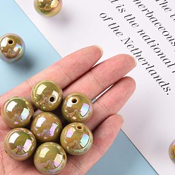 Verge D'or Foncé Perles acryliques opaques, de couleur plaquée ab , ronde, verge d'or noir, 20x19mm, Trou: 2~3mm, environ111 pcs / 500 g