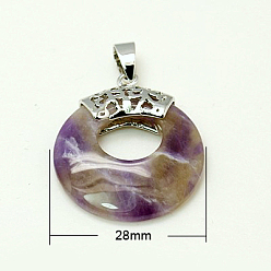 Ametrine Ametrine Pendants, with Brass Findings, Flat Round, Platinum Metal Color, 28x6mm, Hole: 7x4mm