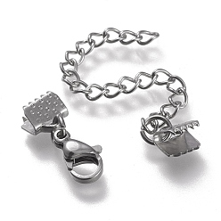 Stainless Steel Color 304 Stainless Steel Curb Chain Extender, with Lobster Claw Clasps and Ribbon Crimp Ends, Stainless Steel Color, 25mm long, Ribbon Ends: 6.5x6.5mm