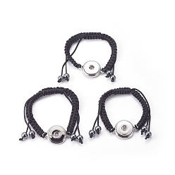 Noir Création branchée de bracelet snap, bracelet faisant , avec des perles d'hématite non-magnétiques et les résultats de laiton, propres à boutons-pression, noir, 23x60mm