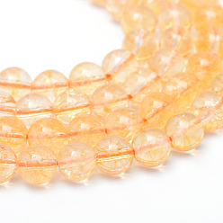 Citrine Round Natural Citrine Bead Strands, Dyed & Heated, 10~11mm, Hole: 1mm, about 39~40pcs/strand, 14.5~14.9 inch