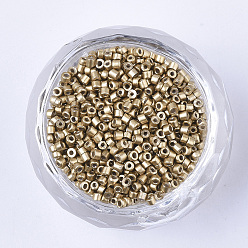 Pale Goldenrod Glass Cylinder Beads, Seed Beads, Metallic Colours, Round Hole, Pale Goldenrod, 1.5~2x1~2mm, Hole: 0.8mm, about 8000pcs/bag, about 85~95g/bag