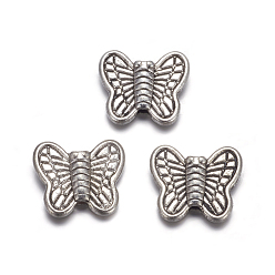 Antique Silver Tibetan Style Alloy Beads, Cadmium Free & Lead Free, Butterfly, Antique Silver, 8x10x3mm, Hole: 1mm