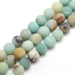 Flower Amazonite Frosted Natural Flower Amazonite Round Bead Strands, 12mm, Hole: 1mm, about 30~32pcs/strand, 14.9~15.6 inch
