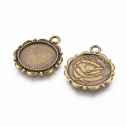 Antique Bronze Alloy Pendant Cabochon Settings, Cadmium Free & Nickel Free & Lead Free, Flat Round, Antique Bronze, 23x18x2mm, Hole: 3mm, Tray: 14mm