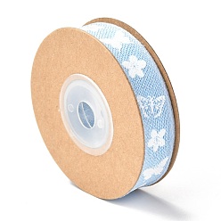 Light Sky Blue Cotton Ribbon, Wired Ribbon, Flower with Butterfly Pattern, for Gifts Wrapping Party, Light Sky Blue, 5/8 inch(17mm), about 5.4yards(5m)/roll