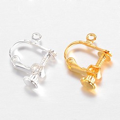 Mixed Color Brass Screw Clip Earring Converter, Spiral Ear Clip, with Open Loop, Mixed Color, 13.5x16.5x4mm, Hole: 1mm