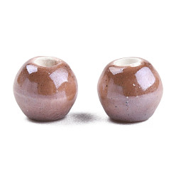 Camel Pearlized Handmade Porcelain Round Beads, Camel, 6mm, Hole: 1.5mm