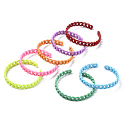 Mixed Color Spray Painted Brass Cuff Bangles, Curb Chain, Mixed Color, Inner Diameter: 1-7/8 inch(4.9cm), 7.5mm