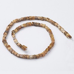 Picture Jasper Natural Picture Jasper Beads Strands, Cube, 4~4.5x4~4.5x4~4.5mm, Hole: 0.5mm, about 68~94pcs/strand, 15.3~15.9 inch(390~405mm)