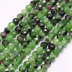 Ruby in Zoisite Natural Ruby in Zoisite Beads Strands, Faceted, Round, 3mm, Hole: 0.5mm, about 132pcs/strand, 15.5 inch(39.5cm)