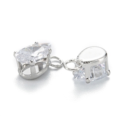 Platinum Brass Clear Cubic Zirconia Charms, Long-Lasting Plated, Teardrop, Platinum, 9.5x5x4.5mm, Hole: 2mm