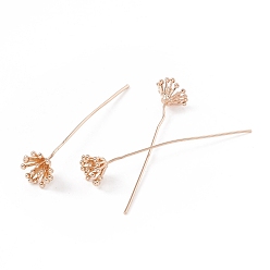 Light Gold Brass Flower Head Pins, Vintage Decorative for Hair DIY Accessory, Light Gold, 51mm, Pin: 21 Gauge(0.7mm)